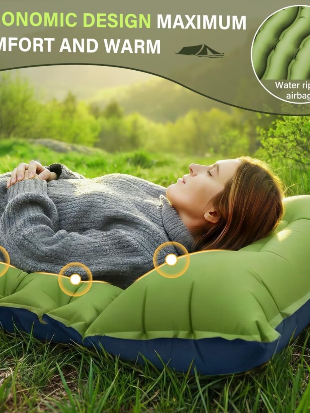 Camping Sleeping Pad, Ultralight Camping Mat with Pillow, Built-in Foot Pump Inf - Picture 3 of 8
